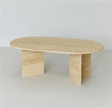 Tauleta de centre ovalada de travertí natural i taules auxiliars